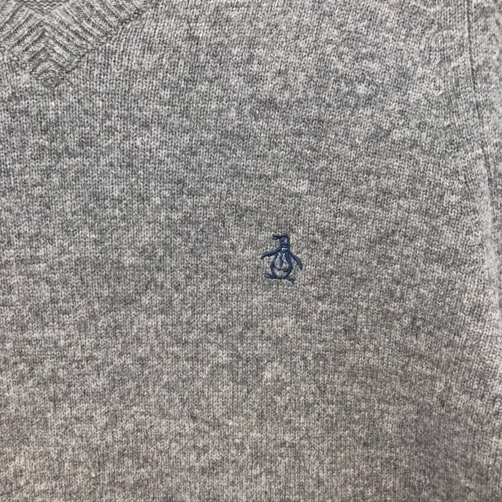 Penguin Wool Sweater Jumper Mens XL Gray V Neck Minimalist Classic Preppy